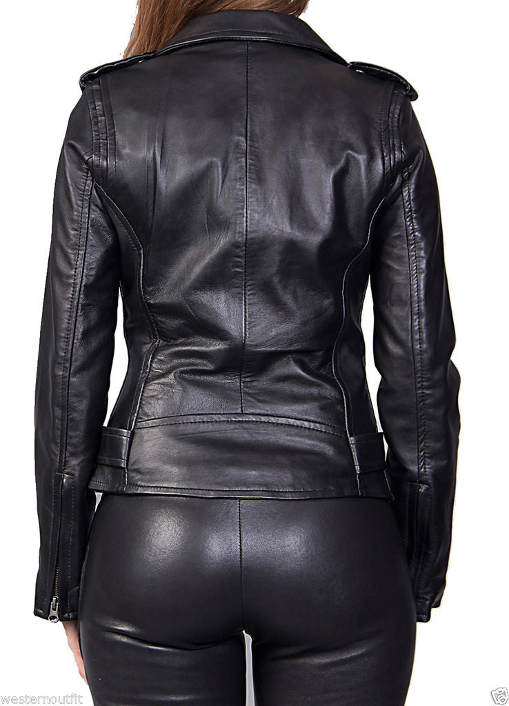 Biker / Motorcycle Jacket - Women Real Lambskin Leather Biker Jacket KW026 - Koza Leathers