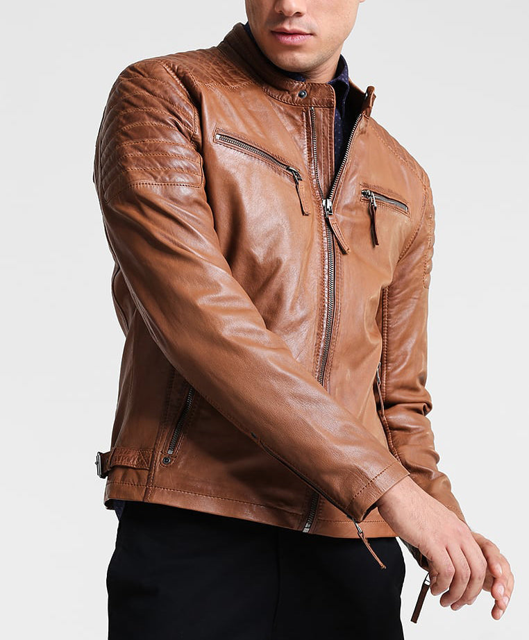Biker Jacket - Men Real Lambskin Motorcycle Leather Biker Jacket KM247 - Koza Leathers