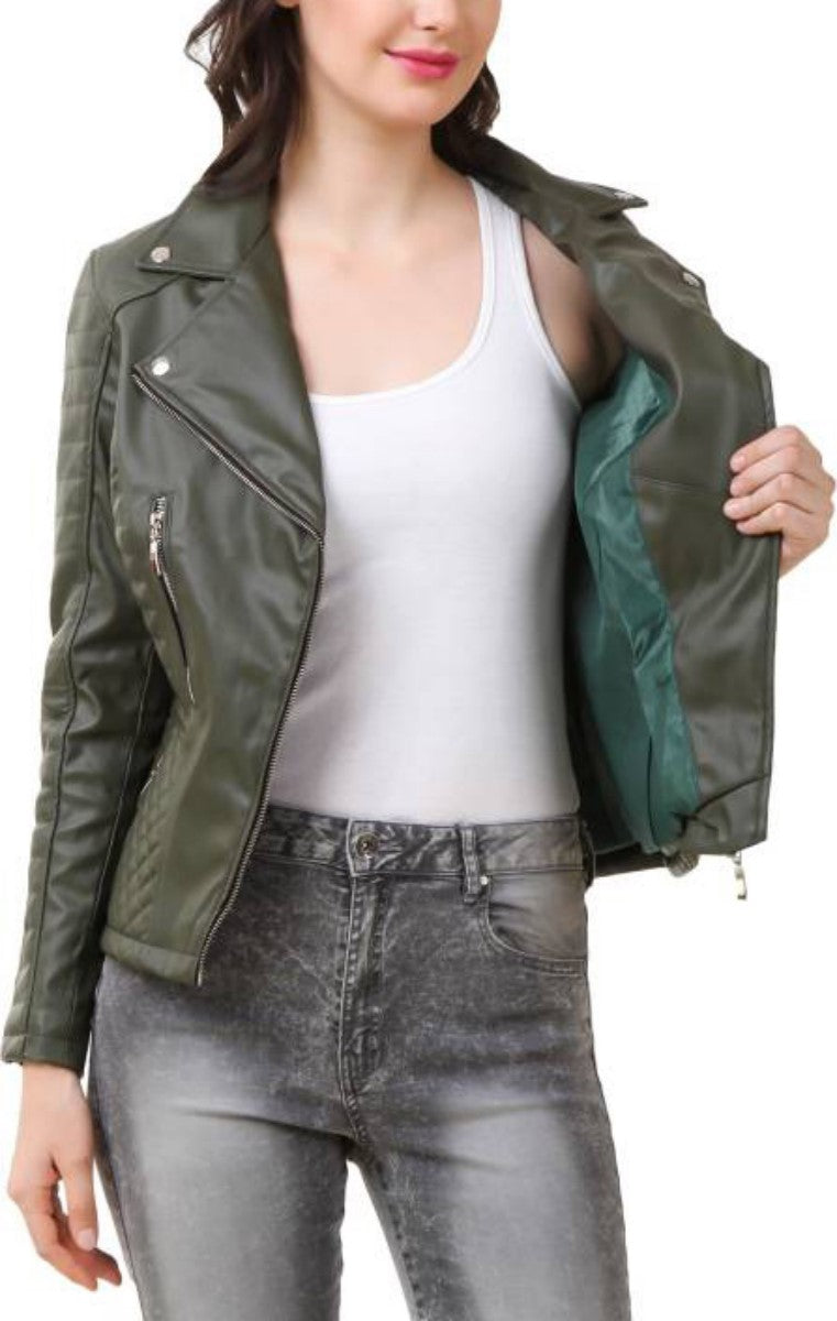 Biker / Motorcycle Jacket - Women Real Lambskin Leather Biker Jacket KW390 - Koza Leathers