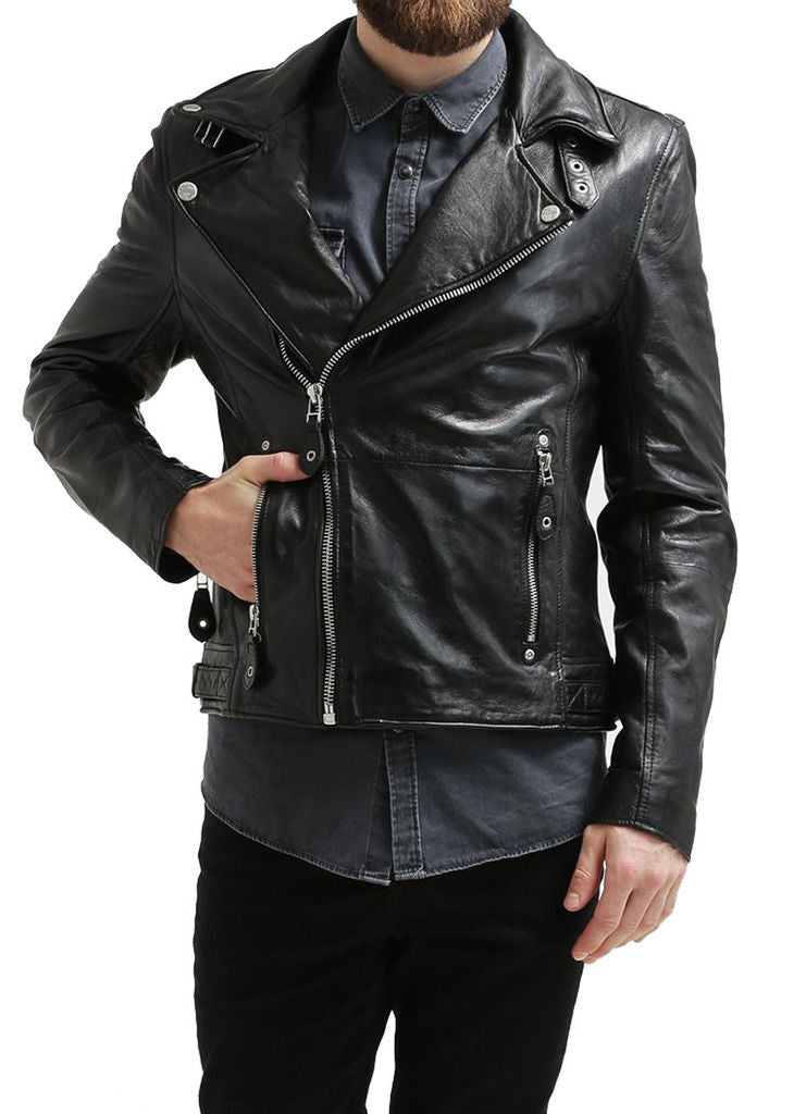 Biker Jacket - Men Real Lambskin Leather Jacket KM057 - Koza Leathers