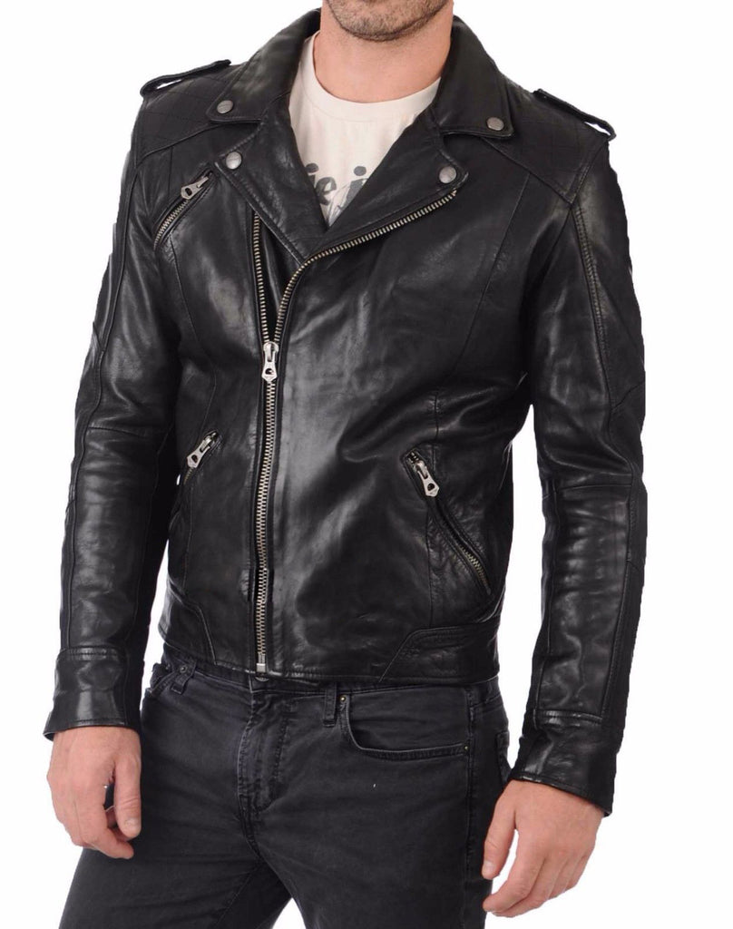 Biker Jacket - Men Real Lambskin Leather Jacket KM036 - Koza Leathers