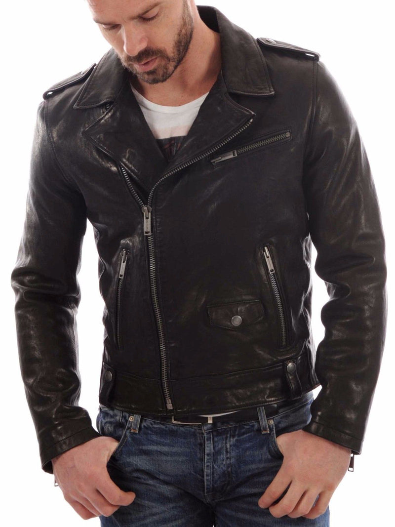 Biker Jacket - Men Real Lambskin Leather Jacket KM041 - Koza Leathers
