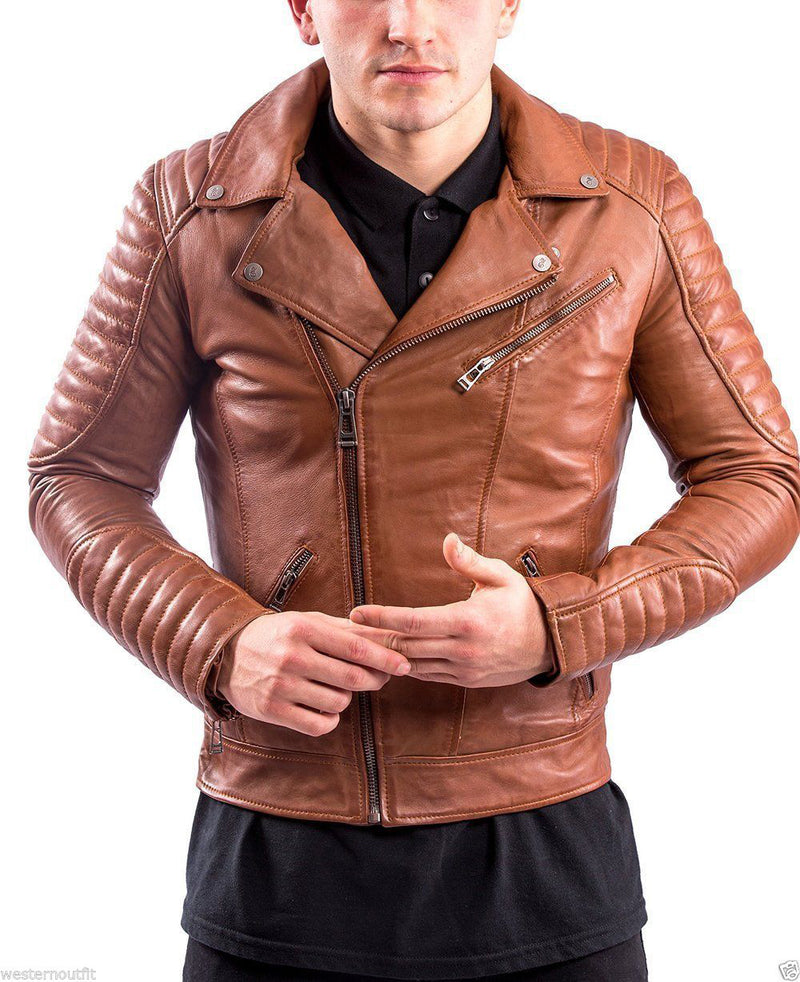 Biker Jacket - Men Real Lambskin Leather Jacket KM062 - Koza Leathers