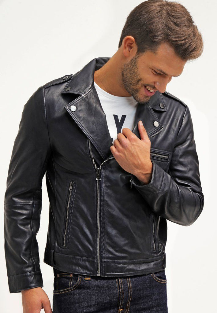 Biker Jacket - Men Real Lambskin Leather Jacket KM068 - Koza Leathers