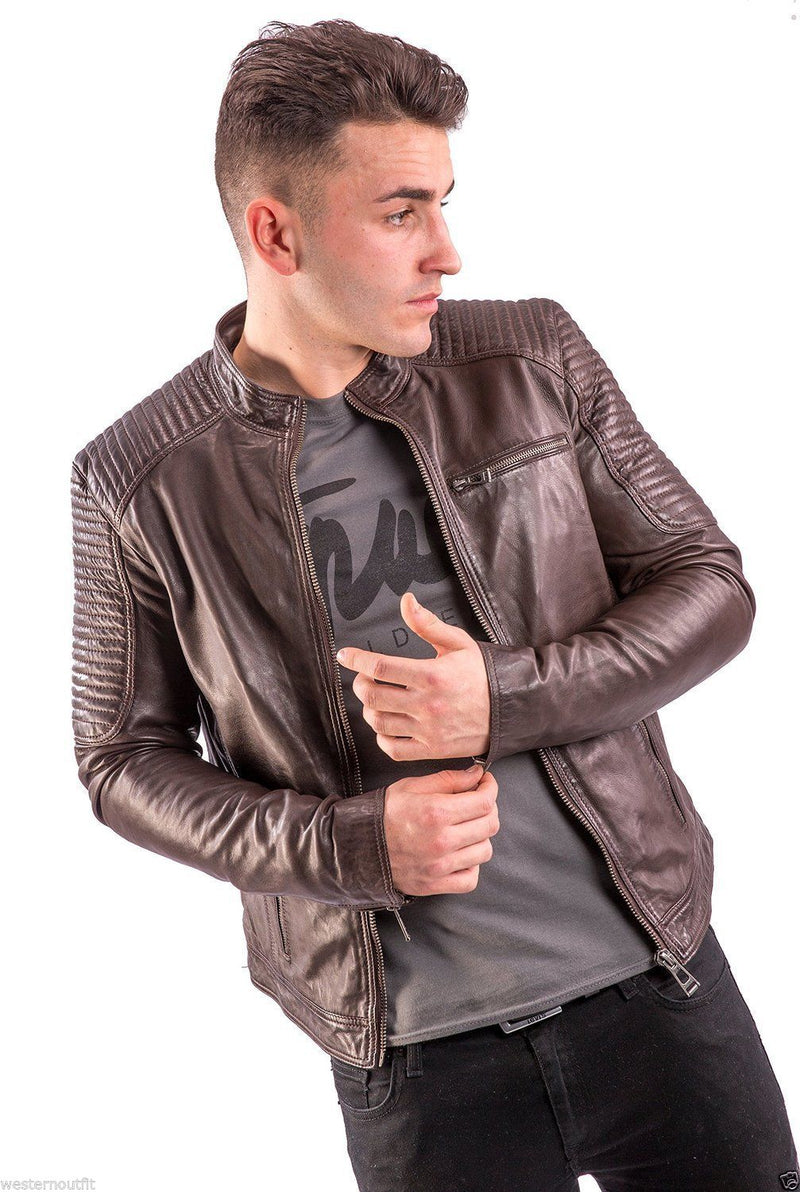 Biker Jacket - Men Real Lambskin Leather Jacket KM071 - Koza Leathers