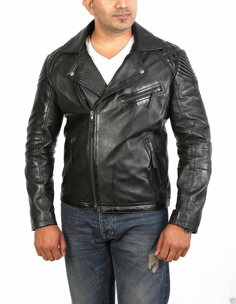 Biker Jacket - Men Real Lambskin Leather Jacket KM073 - Koza Leathers
