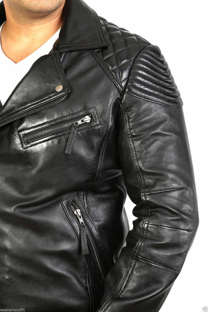 Biker Jacket - Men Real Lambskin Leather Jacket KM073 - Koza Leathers