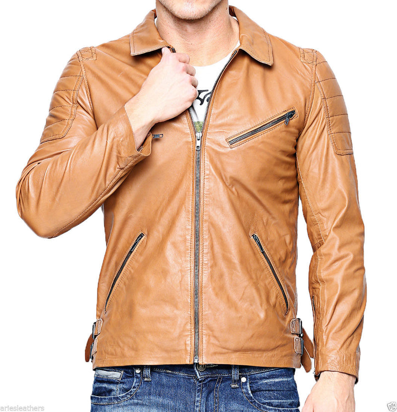 Biker Jacket - Men Real Lambskin Leather Jacket KM045 - Koza Leathers
