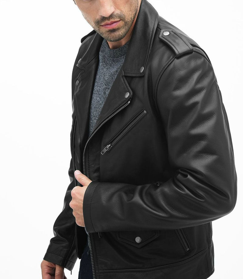 Biker Jacket - Men Real Lambskin Leather Jacket KM077 - Koza Leathers