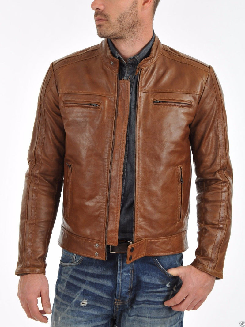 Biker Jacket - Men Real Lambskin Leather Jacket KM046 - Koza Leathers