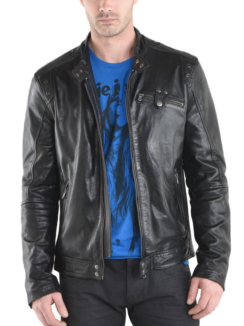 Biker Jacket - Men Real Lambskin Leather Jacket KM078 - Koza Leathers