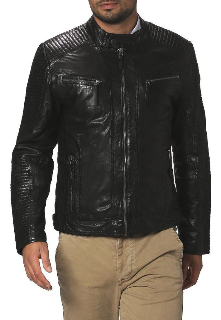 Biker Jacket - Men Real Lambskin Leather Jacket KM079 - Koza Leathers
