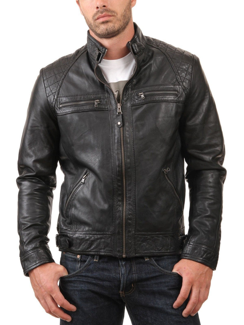Biker Jacket - Men Real Lambskin Leather Jacket KM080 - Koza Leathers