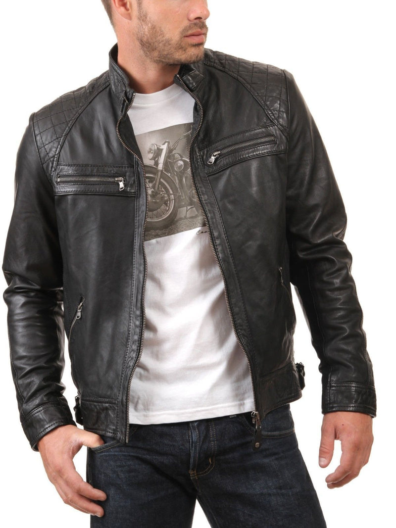 Biker Jacket - Men Real Lambskin Leather Jacket KM080 - Koza Leathers