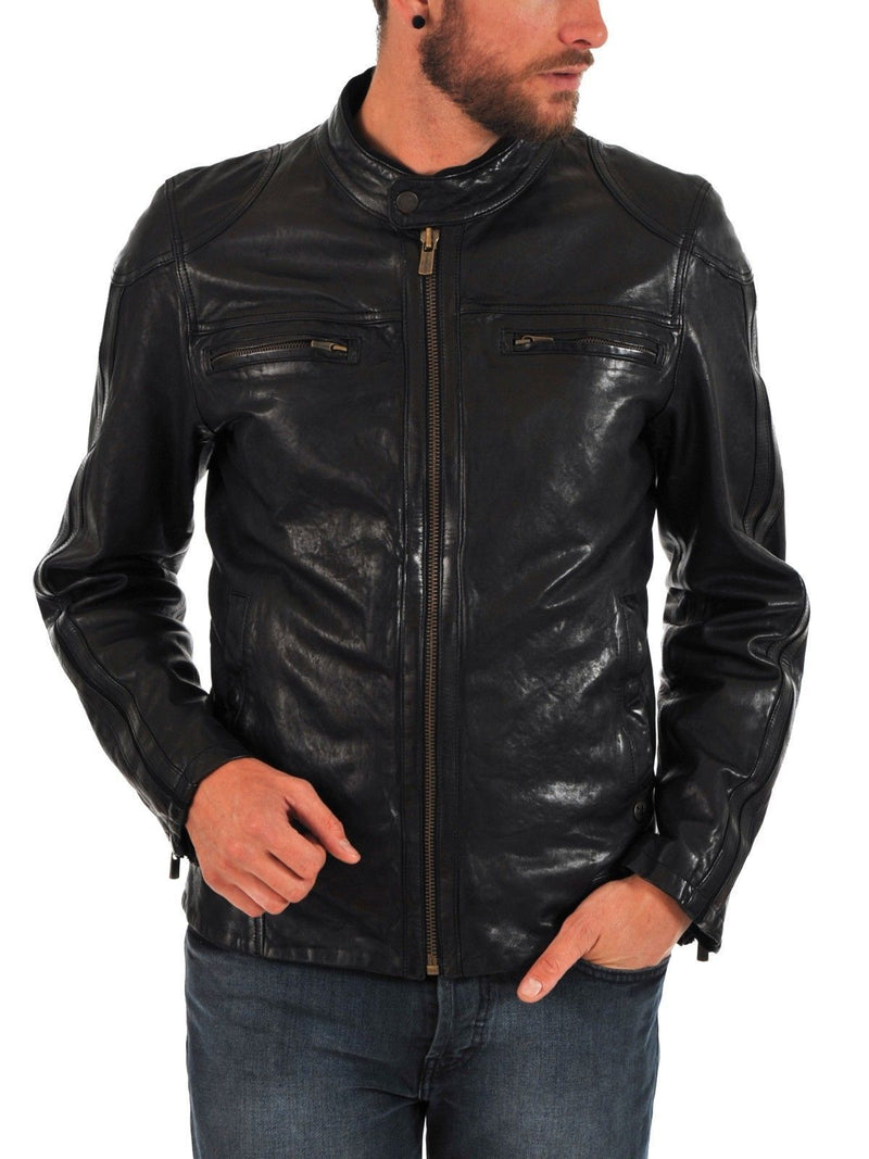 Biker Jacket - Men Real Lambskin Leather Jacket KM081 - Koza Leathers