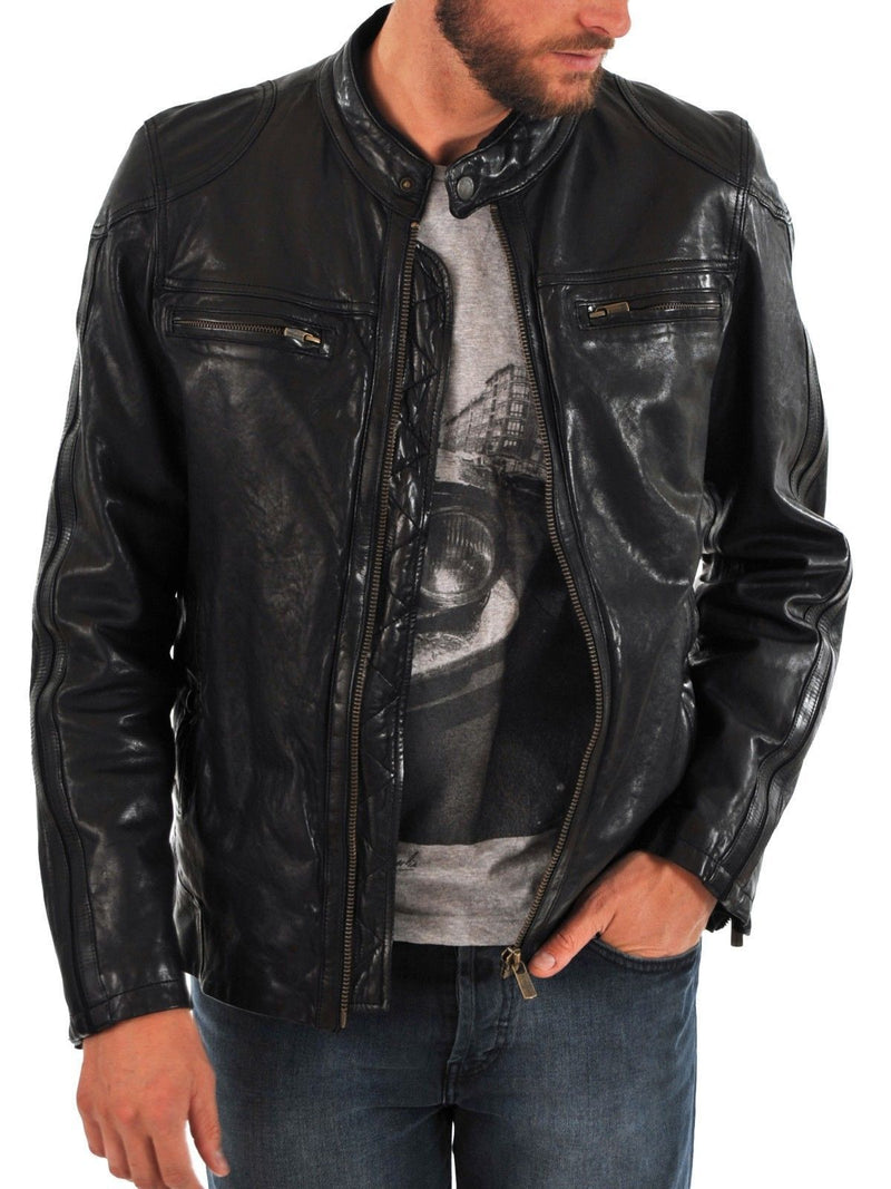 Biker Jacket - Men Real Lambskin Leather Jacket KM081 - Koza Leathers
