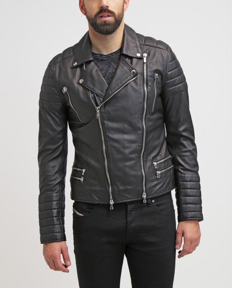 Biker Jacket - Men Real Lambskin Leather Jacket KM084 - Koza Leathers