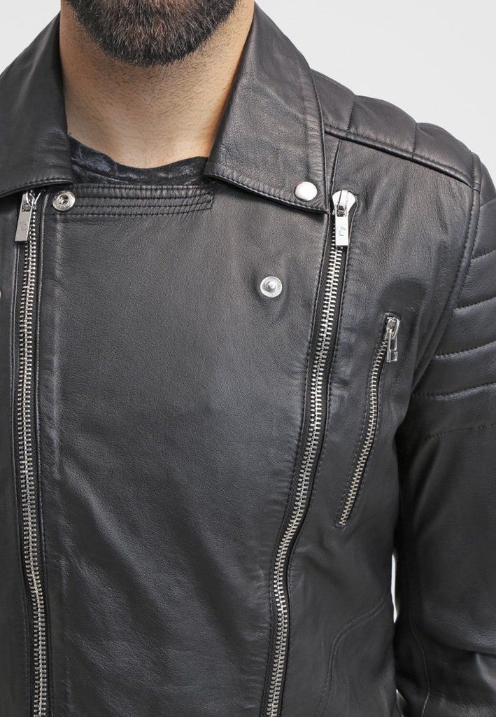 Biker Jacket - Men Real Lambskin Leather Jacket KM074 - Koza Leathers