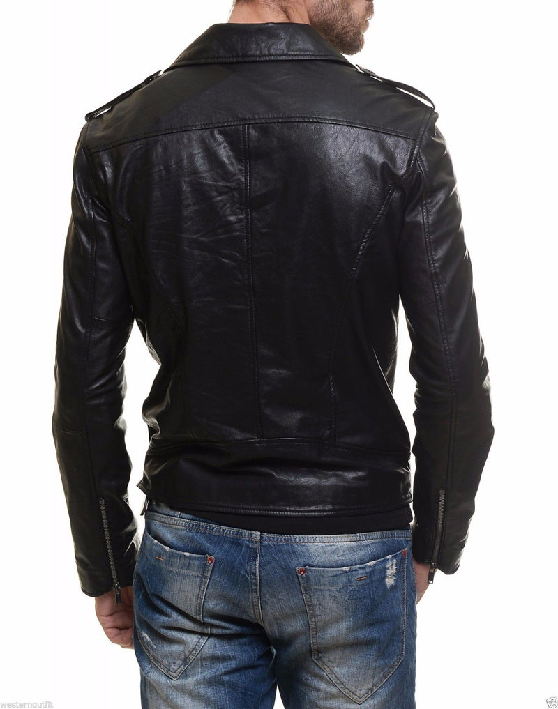 Biker Jacket - Men Real Lambskin Leather Jacket KM048 - Koza Leathers