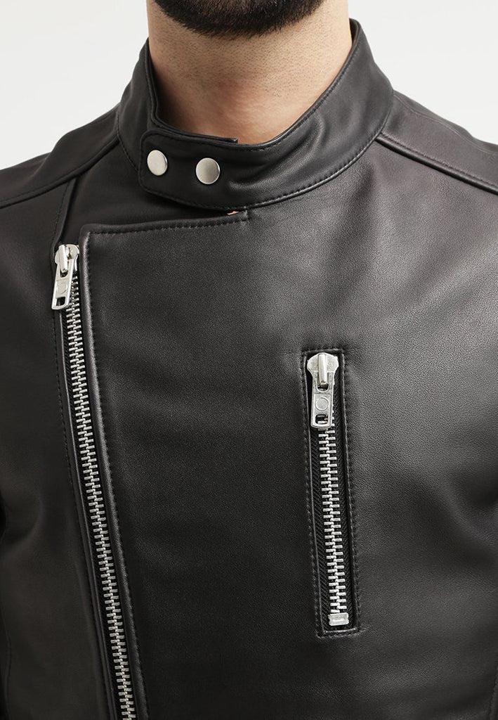 Biker Jacket - Men Real Lambskin Leather Jacket KM089 - Koza Leathers