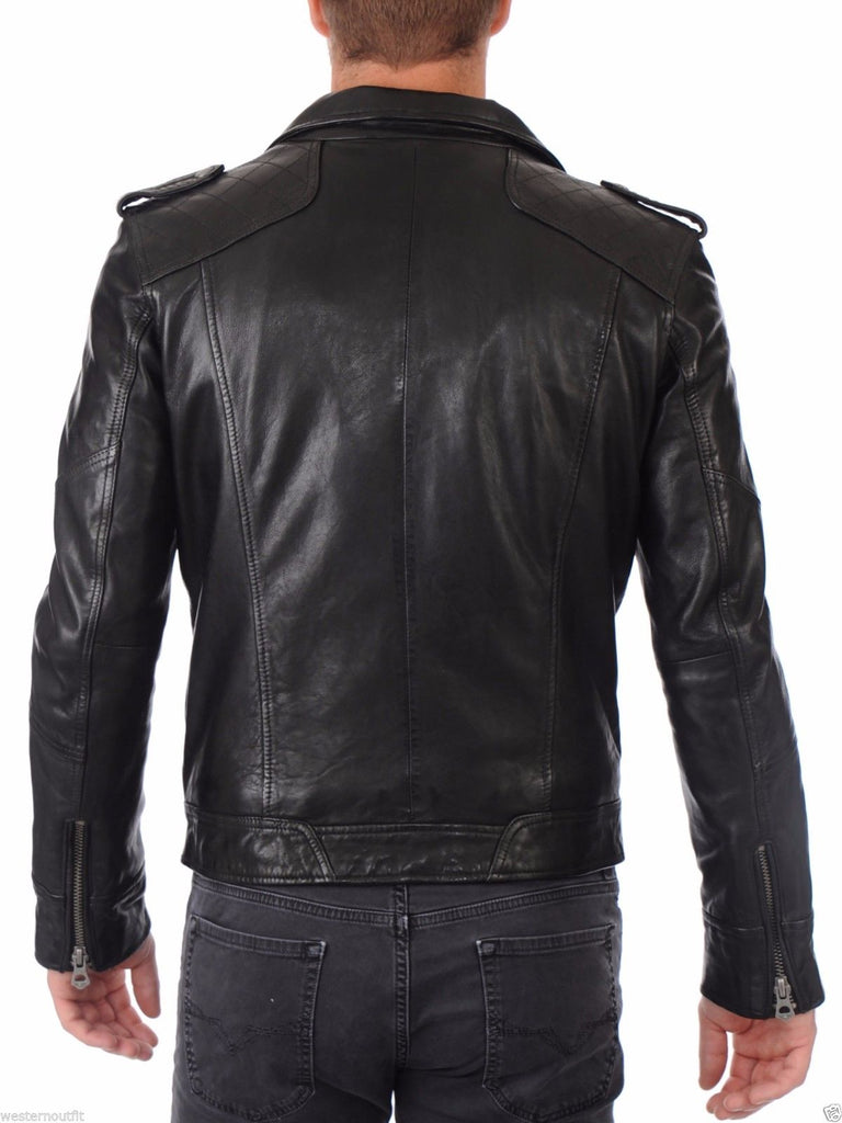 Biker Jacket - Men Real Lambskin Leather Jacket KM049 - Koza Leathers