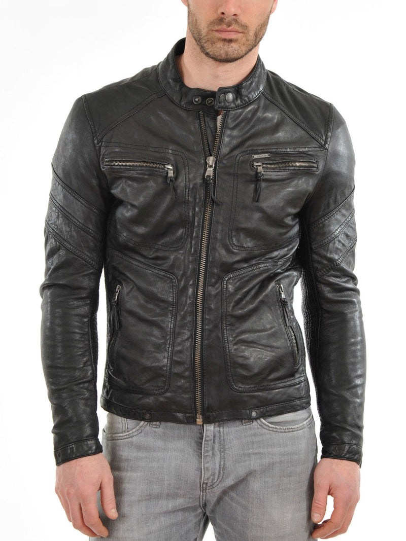 Biker Jacket - Men Real Lambskin Leather Jacket KM096 - Koza Leathers