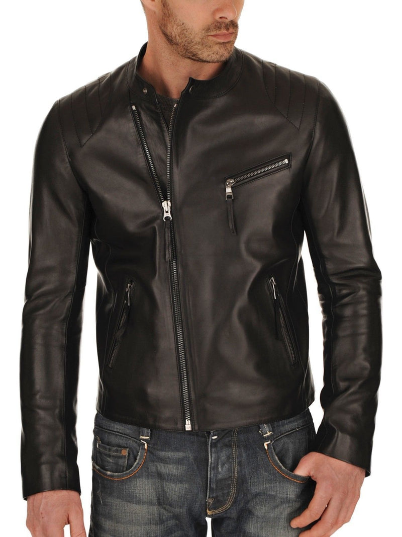 Biker Jacket - Men Real Lambskin Leather Jacket KM097 - Koza Leathers