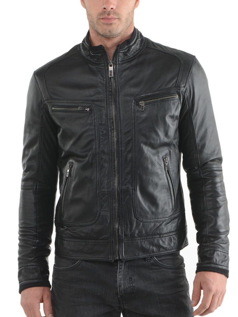 Biker Jacket - Men Real Lambskin Leather Jacket KM099 - Koza Leathers