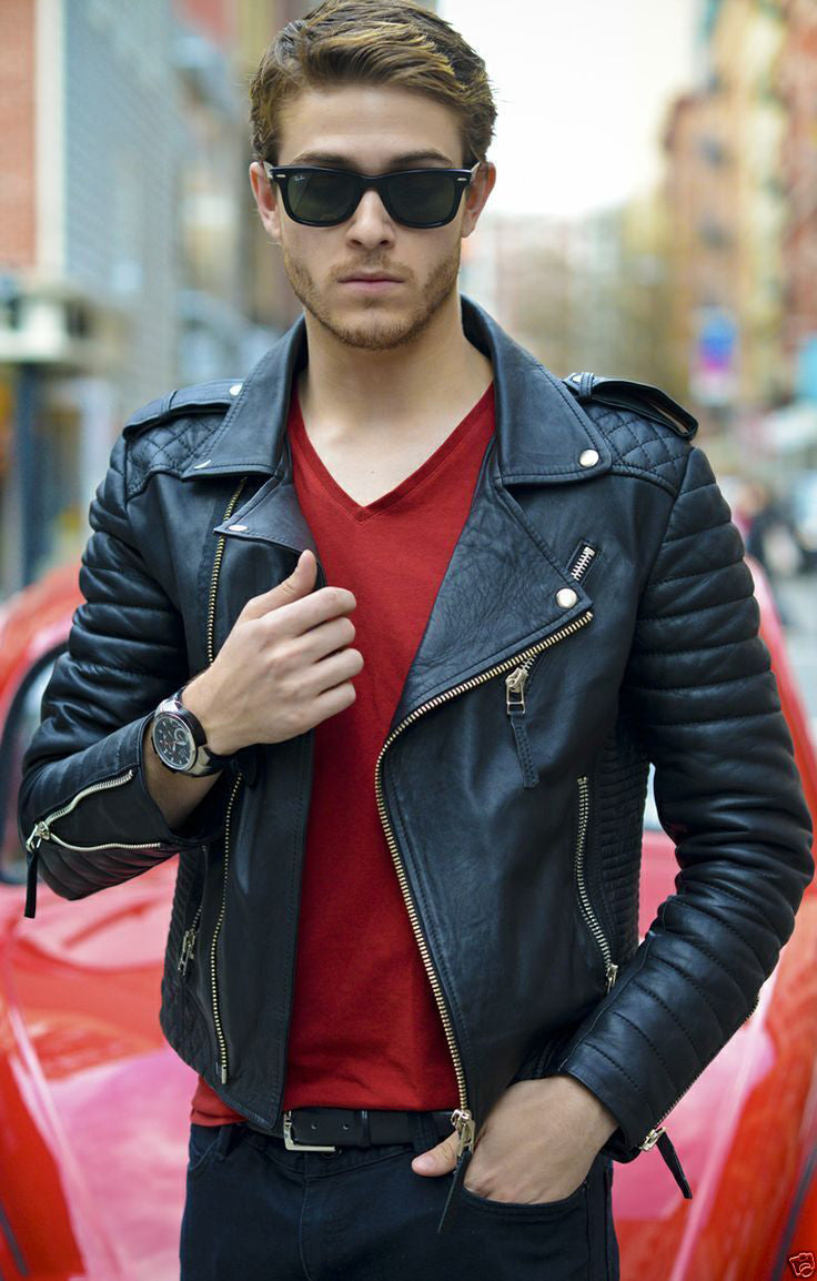 Biker Jacket - Men Real Lambskin Leather Jacket KM051 - Koza Leathers