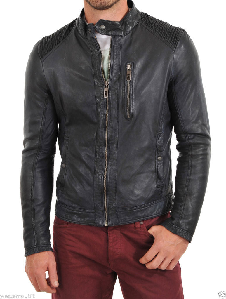 Biker Jacket - Men Real Lambskin Leather Jacket KM100 - Koza Leathers