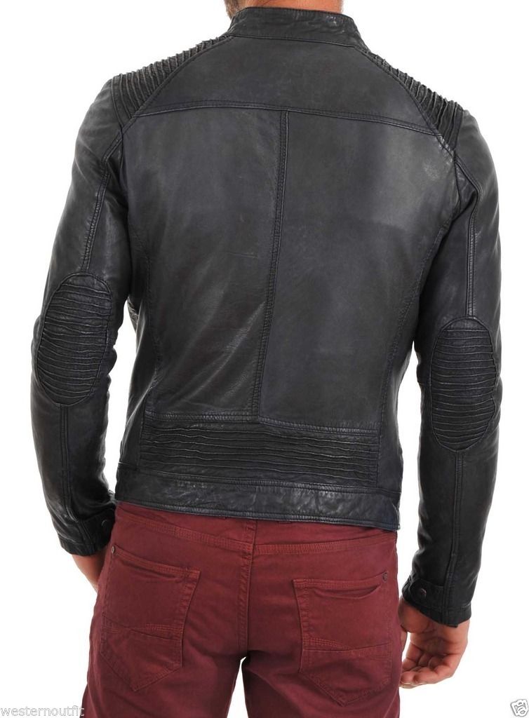 Biker Jacket - Men Real Lambskin Leather Jacket KM100 - Koza Leathers