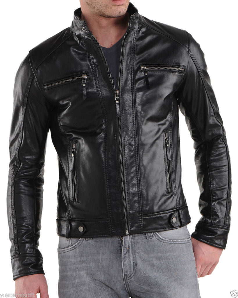 Biker Jacket - Men Real Lambskin Leather Jacket KM102 - Koza Leathers
