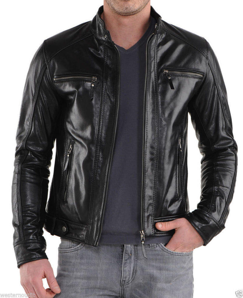 Biker Jacket - Men Real Lambskin Leather Jacket KM102 - Koza Leathers