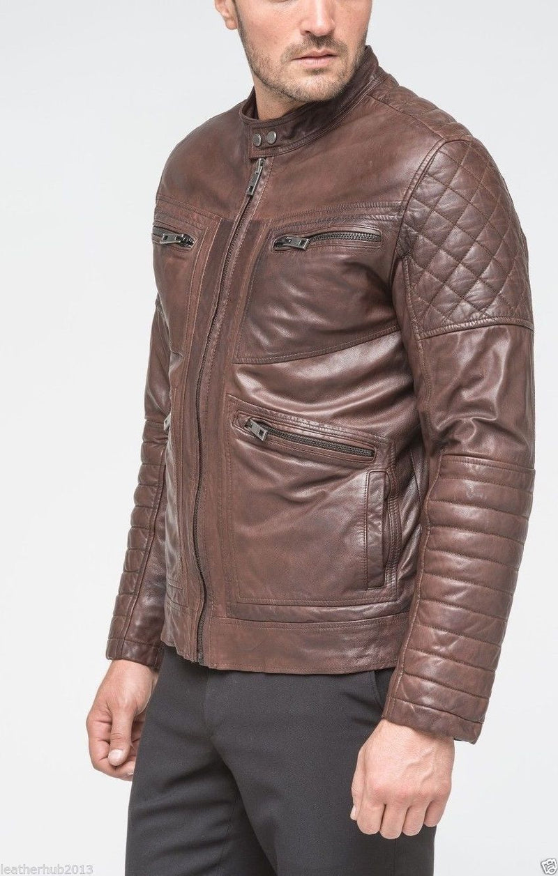 Biker Jacket - Men Real Lambskin Leather Jacket KM110 - Koza Leathers