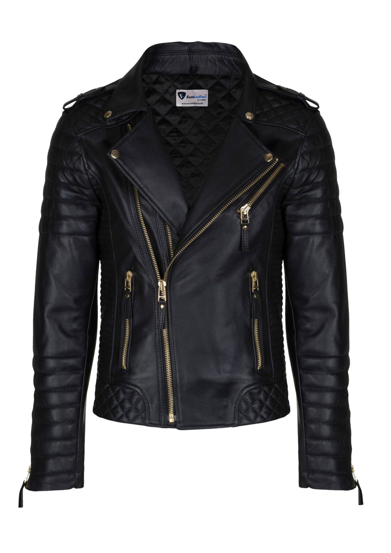 Biker Jacket - Men Real Lambskin Leather Jacket KM026 - Koza Leathers
