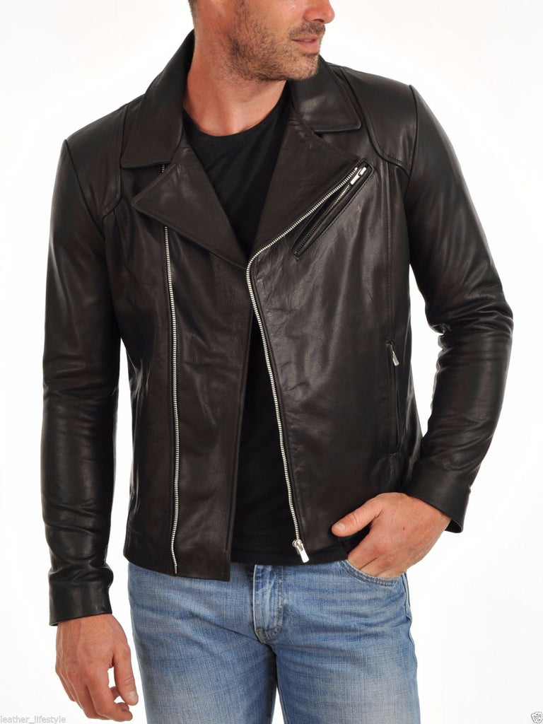 Biker Jacket - Men Real Lambskin Leather Jacket KM121 - Koza Leathers