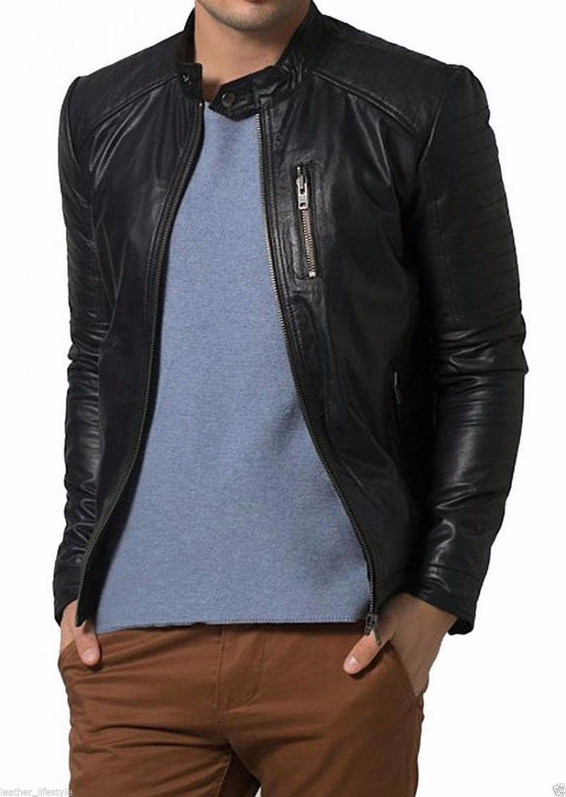 Biker Jacket - Men Real Lambskin Leather Jacket KM122 - Koza Leathers