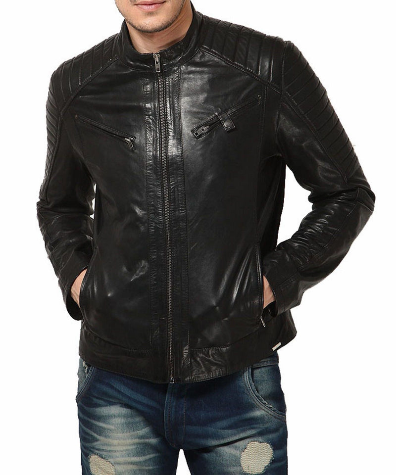 Biker Jacket - Men Real Lambskin Leather Jacket KM123 - Koza Leathers
