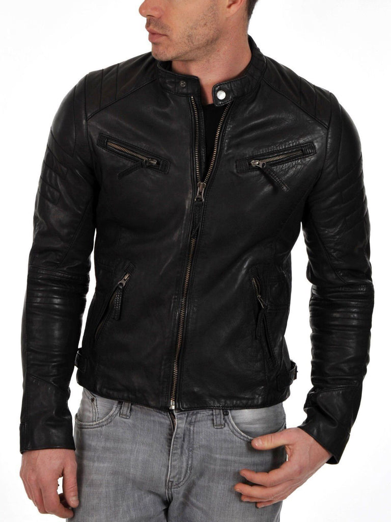 Biker Jacket - Men Real Lambskin Leather Jacket KM124 - Koza Leathers