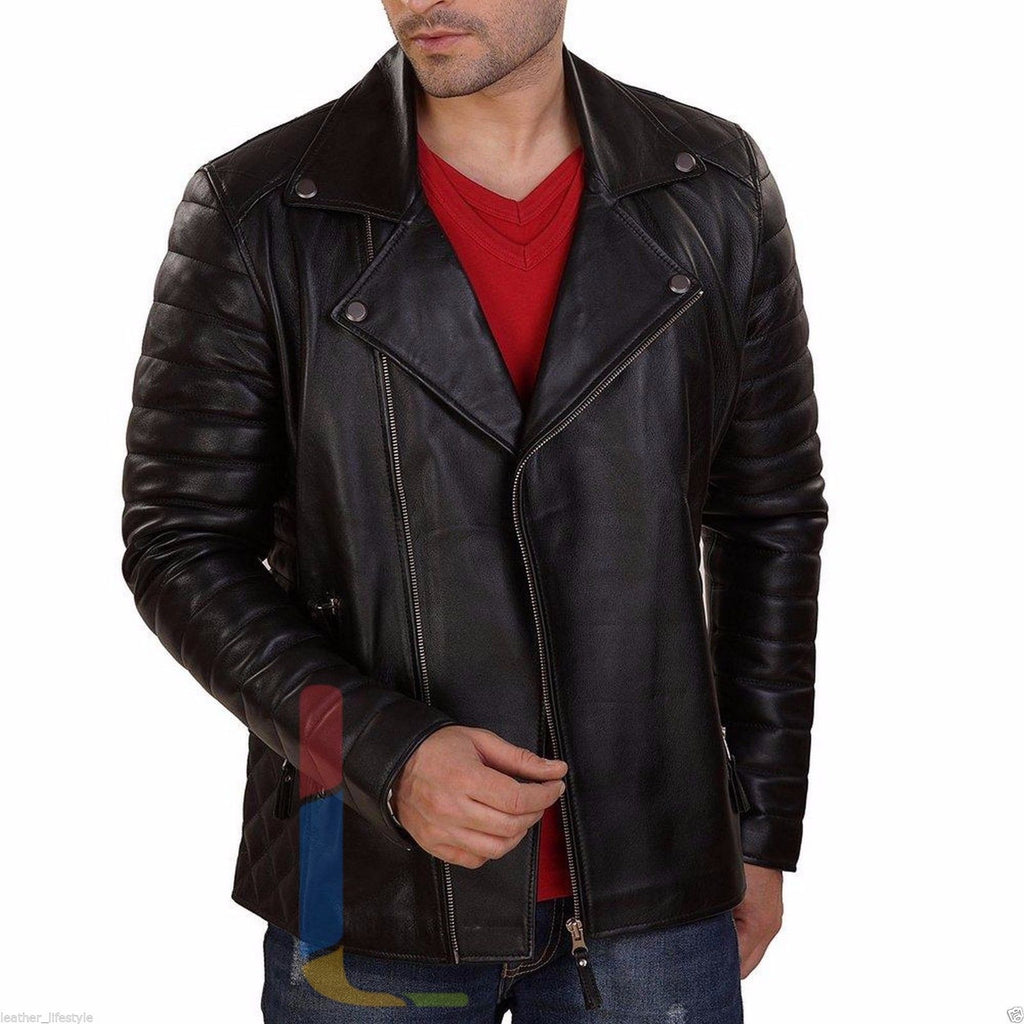 Biker Jacket - Men Real Lambskin Leather Jacket KM125 - Koza Leathers