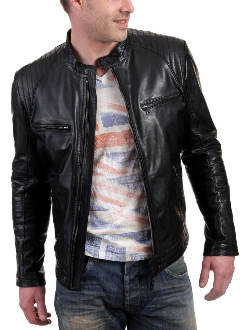 Biker Jacket - Men Real Lambskin Leather Jacket KM126 - Koza Leathers