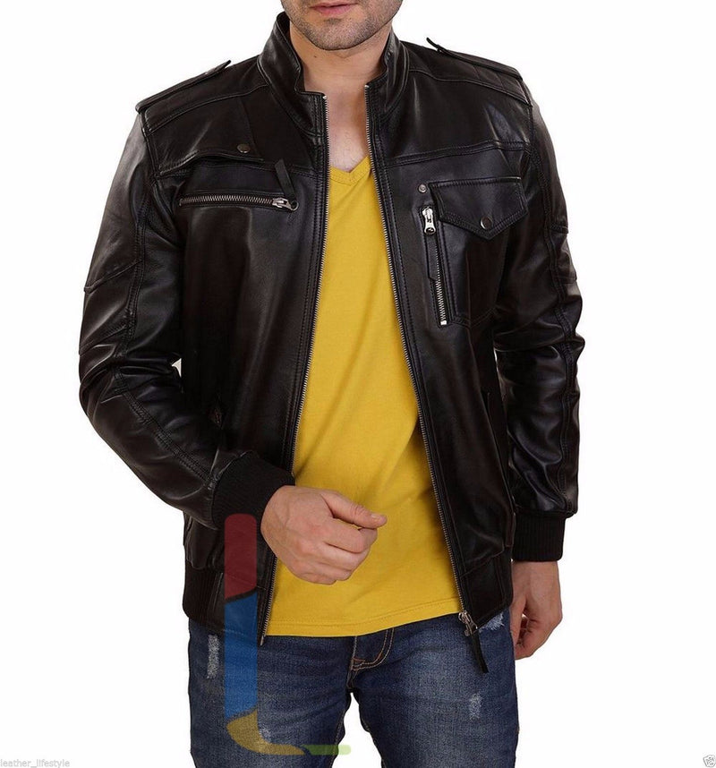 Biker Jacket - Men Real Lambskin Leather Jacket KM127 - Koza Leathers