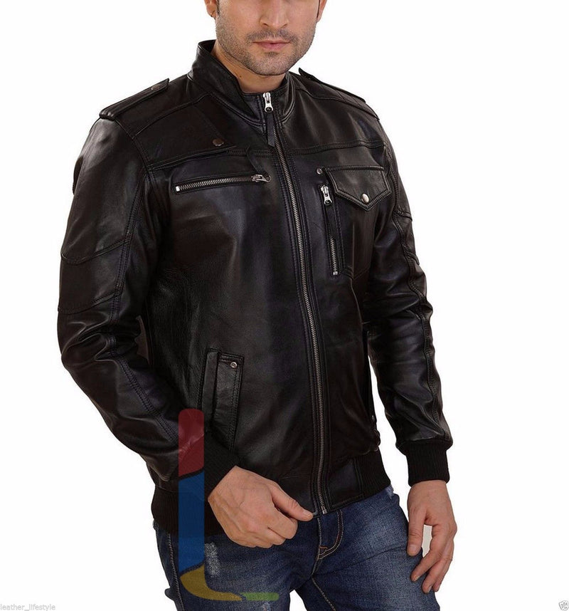 Biker Jacket - Men Real Lambskin Leather Jacket KM127 - Koza Leathers