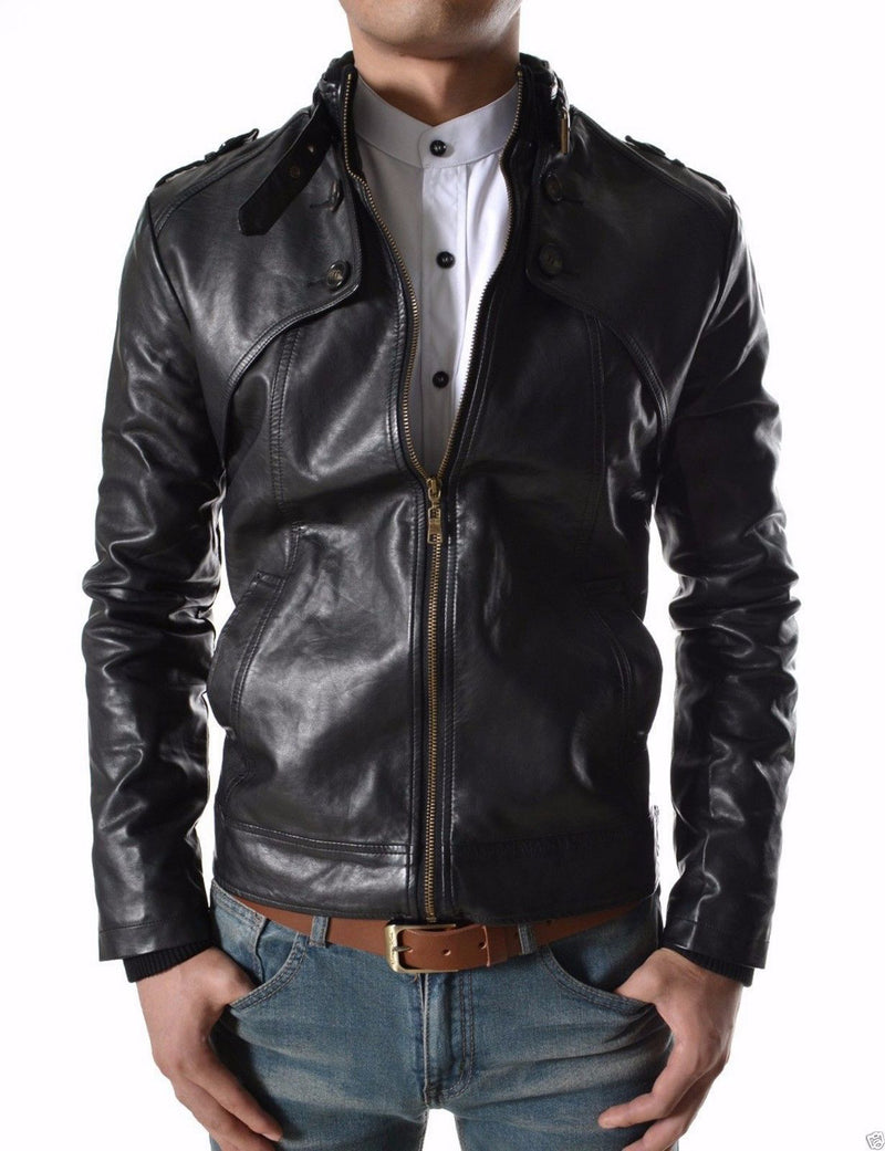 Biker Jacket - Men Real Lambskin Leather Jacket KM129 - Koza Leathers