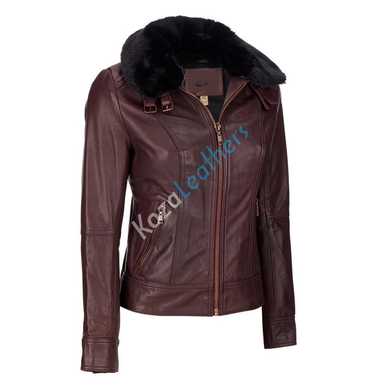 Biker / Motorcycle Jacket - Women Real Lambskin Leather Biker Jacket KW096 - Koza Leathers