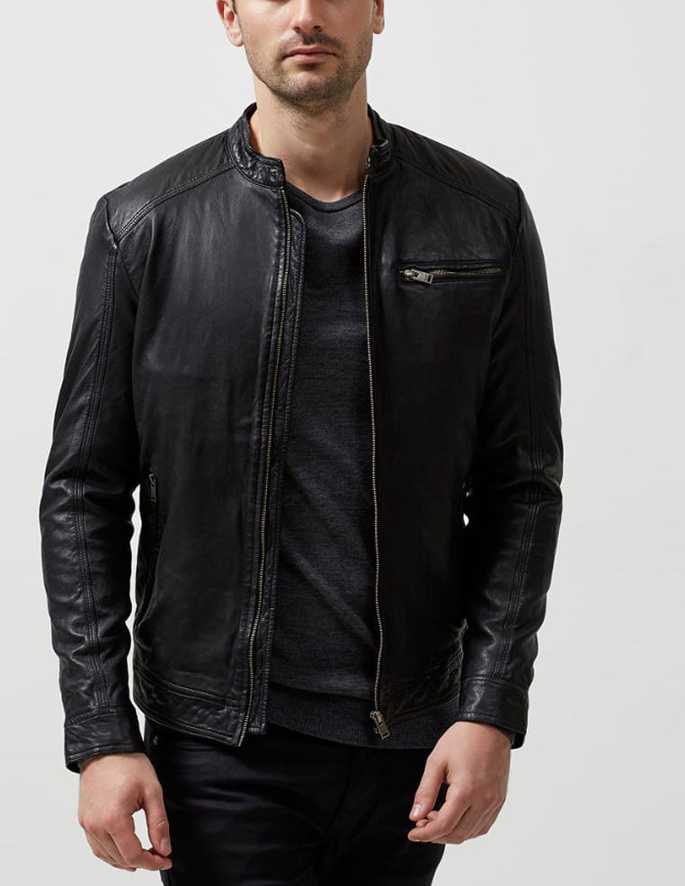 Biker Jacket - Men Real Lambskin Motorcycle Leather Biker Jacket KM229 - Koza Leathers