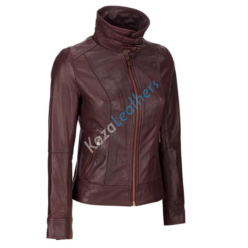 Biker / Motorcycle Jacket - Women Real Lambskin Leather Biker Jacket KW096 - Koza Leathers