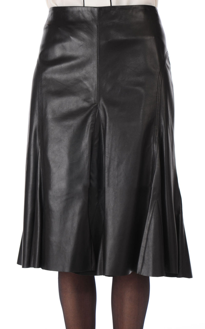 Knee Length Skirt - Women Real Lambskin Leather Slim Fit Skirt WS041 - Koza Leathers