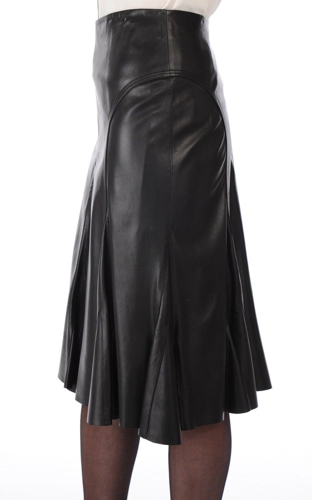 Knee Length Skirt - Women Real Lambskin Leather Slim Fit Skirt WS041 - Koza Leathers