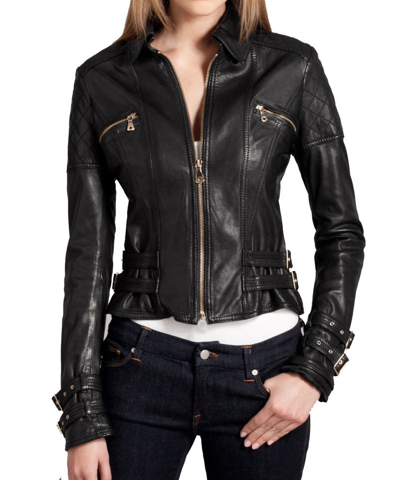 Biker / Motorcycle Jacket - Women Real Lambskin Leather Jacket KW009 - Koza Leathers